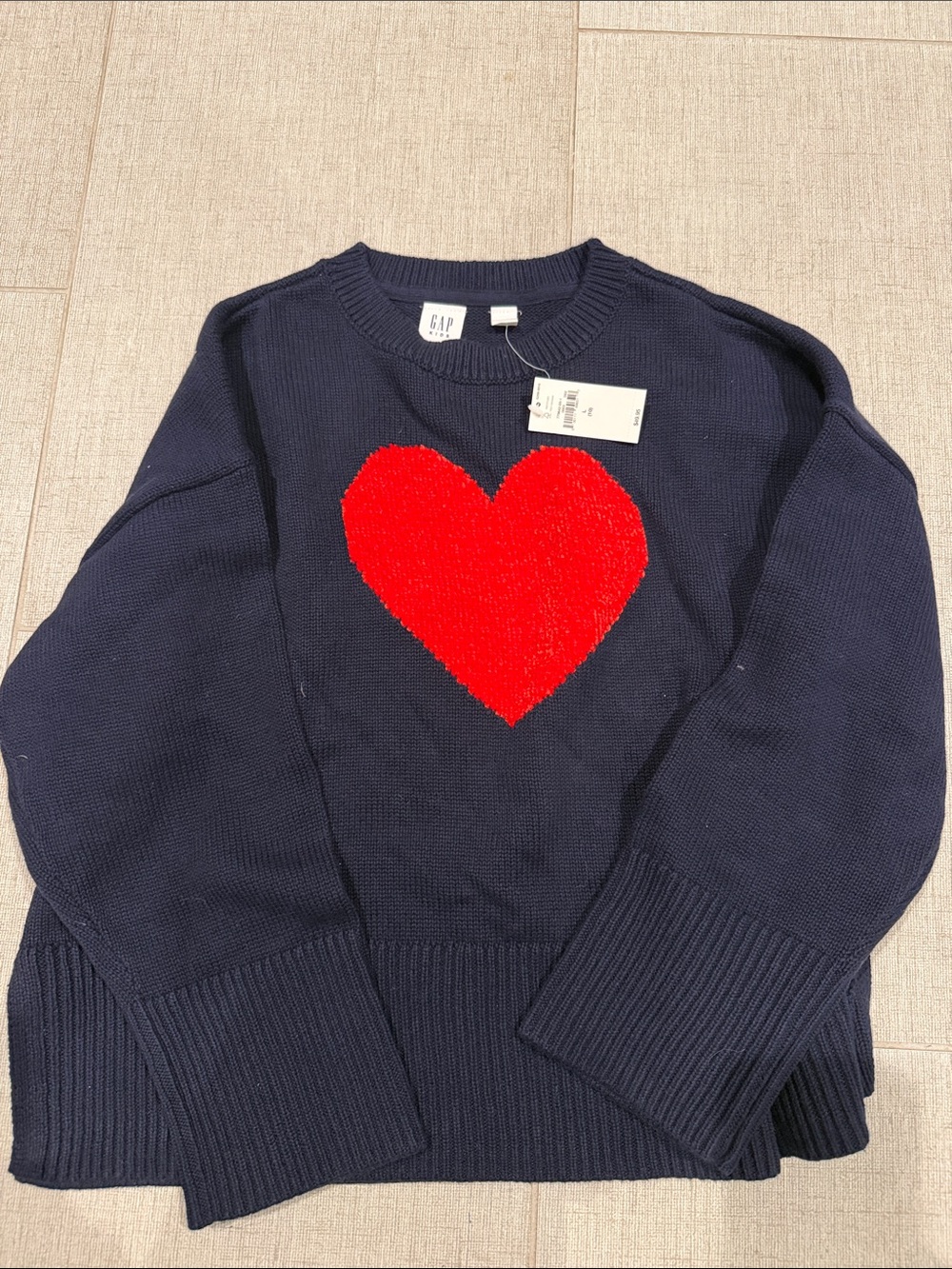 GAP Navy Crewneck Sweater with Red Heart Motif
